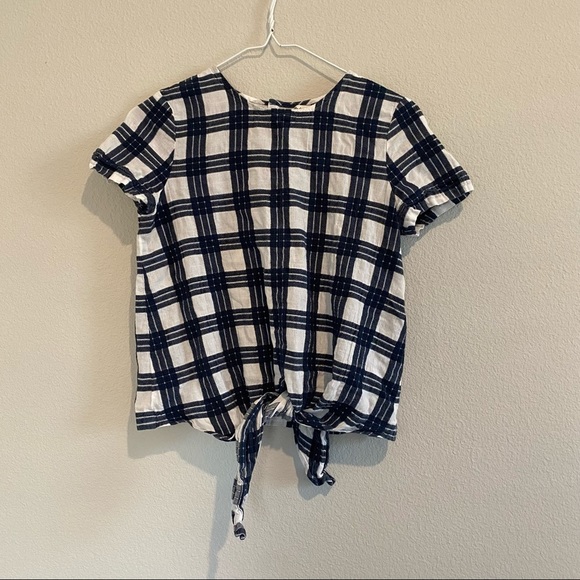 Madewell Plaid Buttonback Tie Tee sz XXS - Picture 6 of 9